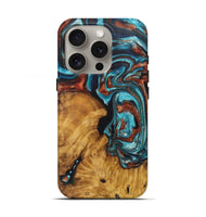 iPhone 16 Pro Wood Live Edge Phone Case - Lamont (Teal & Gold, 726681)