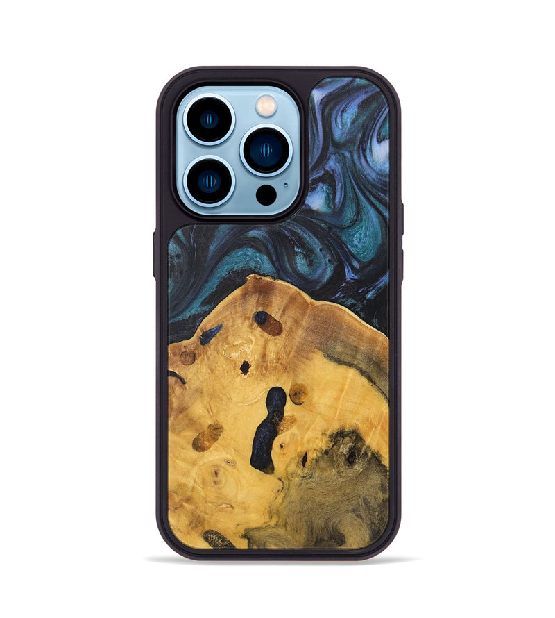 iPhone 14 Pro Wood Phone Case - Clarie (Blue, 727029)