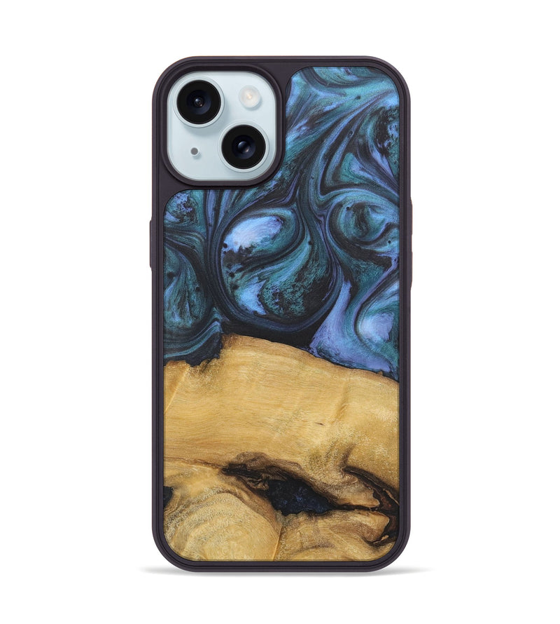 iPhone 15 Wood Phone Case - Kacey (Blue, 727036)