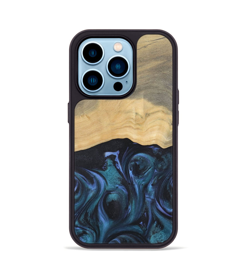 iPhone 14 Pro Wood Phone Case - Gunfer (Blue, 727042)