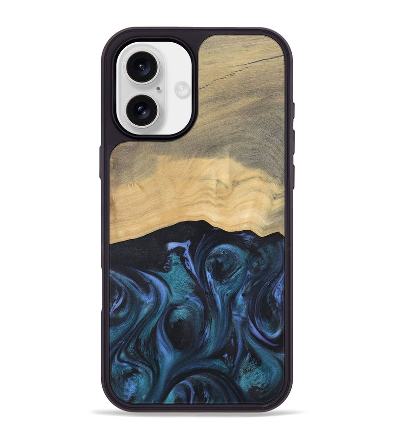 iPhone 16 Plus Wood Phone Case - Gunfer (Blue, 727042)