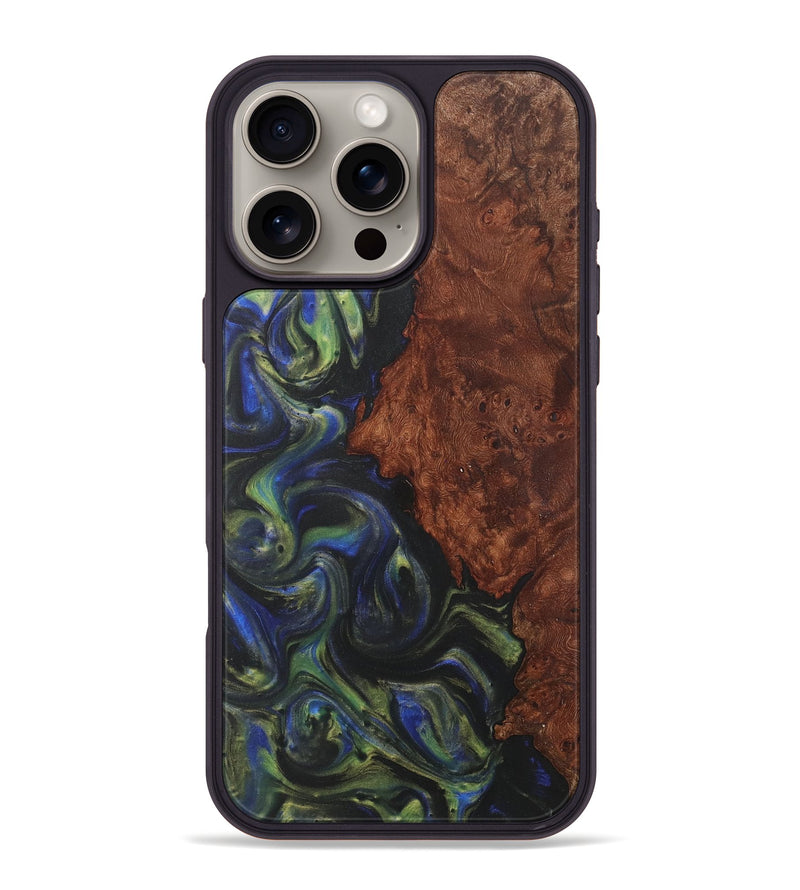 iPhone 16 Pro Max Wood Phone Case - Kalina (Teal & Gold, 727053)