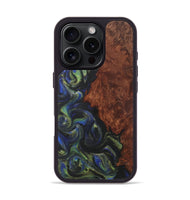 iPhone 16 Pro Wood Phone Case - Kalina (Teal & Gold, 727053)