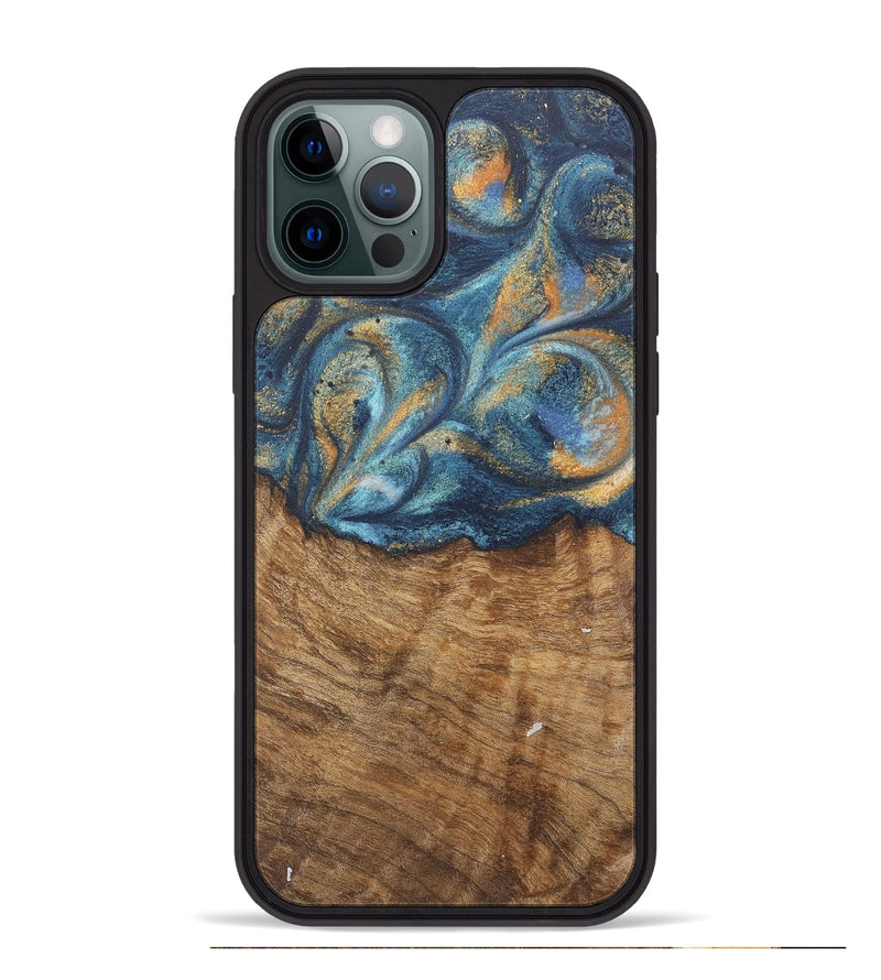 iPhone 12 Pro Max Wood Phone Case - Blondell (Teal & Gold, 727093)