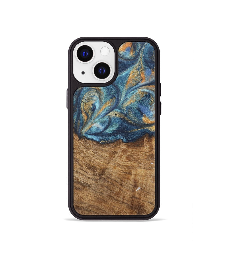 iPhone 13 mini Wood Phone Case - Blondell (Teal & Gold, 727093)