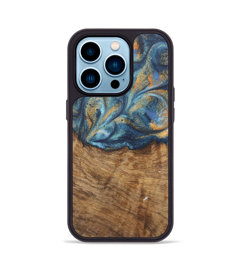 iPhone 14 Pro Wood Phone Case - Blondell (Teal & Gold, 727093)