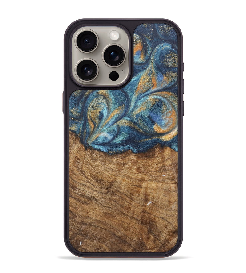 iPhone 15 Pro Max Wood Phone Case - Blondell (Teal & Gold, 727093)