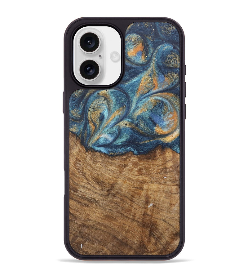 iPhone 16 Plus Wood Phone Case - Blondell (Teal & Gold, 727093)