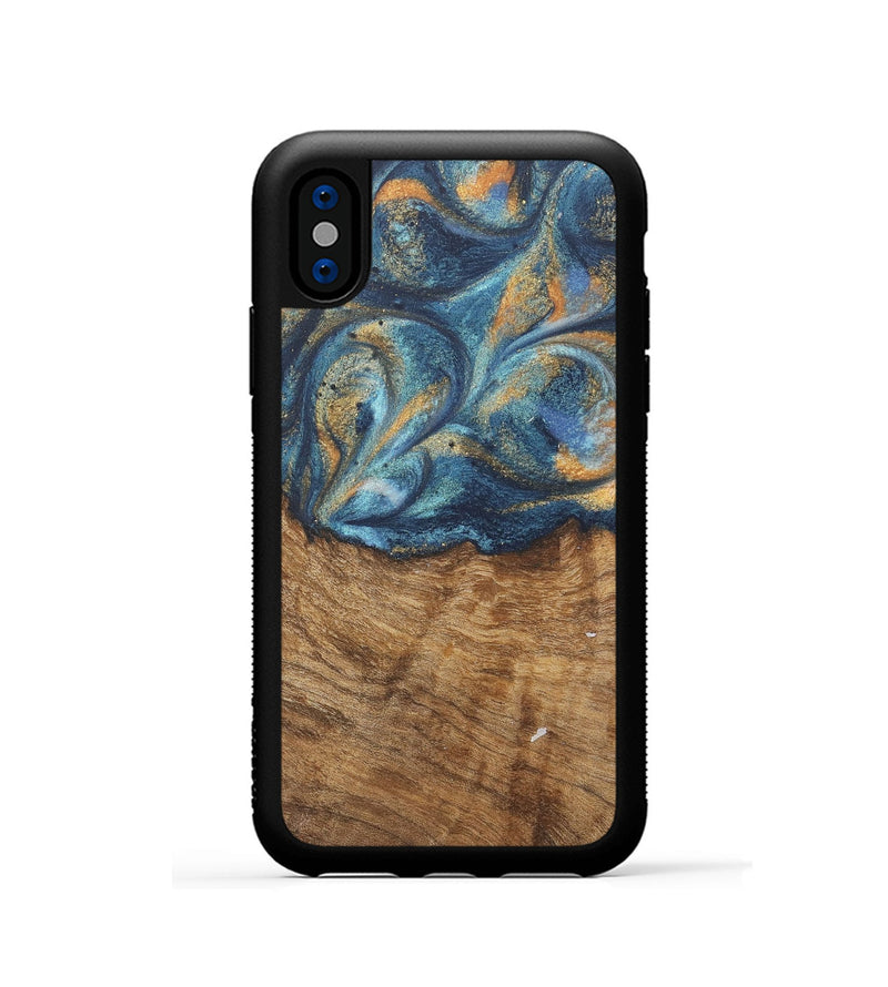 iPhone Xs Wood Phone Case - Blondell (Teal & Gold, 727093)