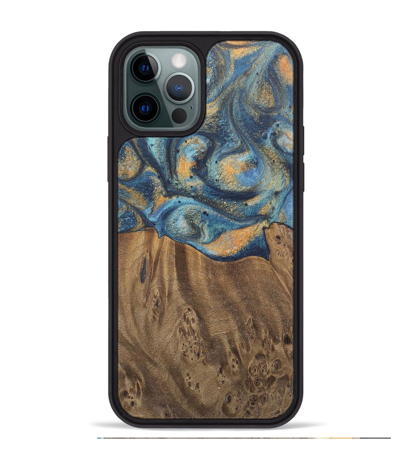 iPhone 12 Pro Max Wood Phone Case - Kishore (Teal & Gold, 727115)