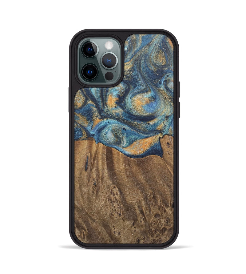 iPhone 12 Pro Wood Phone Case - Kishore (Teal & Gold, 727115)