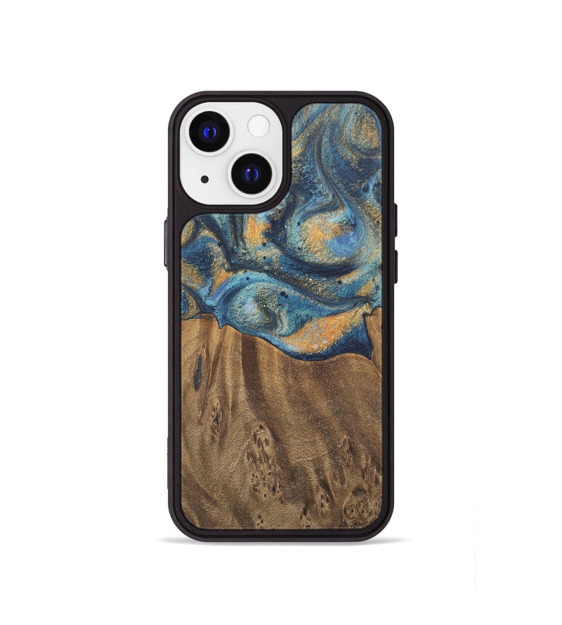 iPhone 13 mini Wood Phone Case - Kishore (Teal & Gold, 727115)