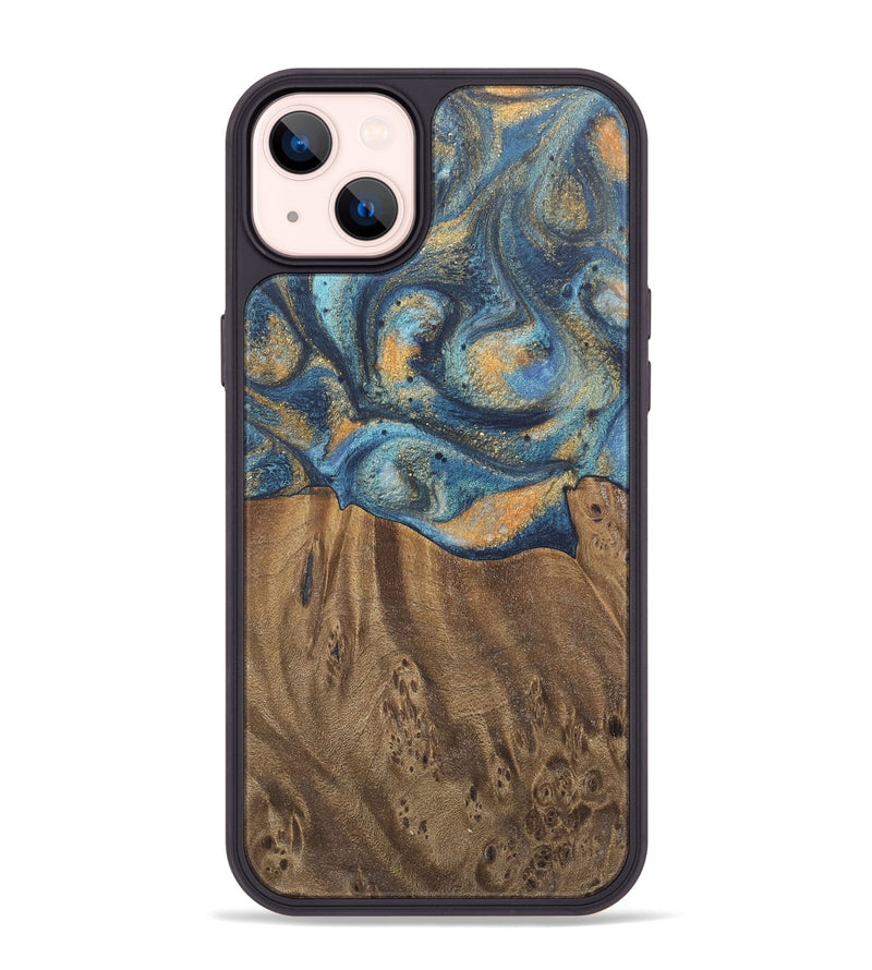 iPhone 14 Plus Wood Phone Case - Kishore (Teal & Gold, 727115)