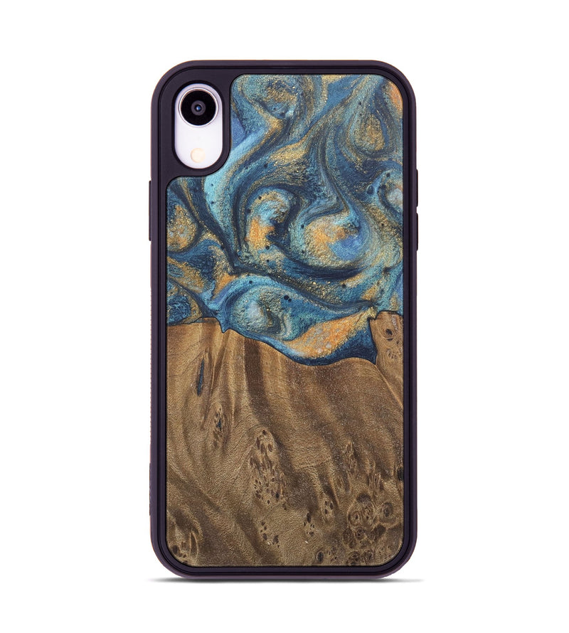 iPhone Xr Wood Phone Case - Kishore (Teal & Gold, 727115)