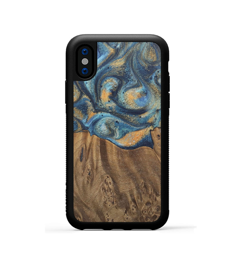 iPhone Xs Wood Phone Case - Kishore (Teal & Gold, 727115)