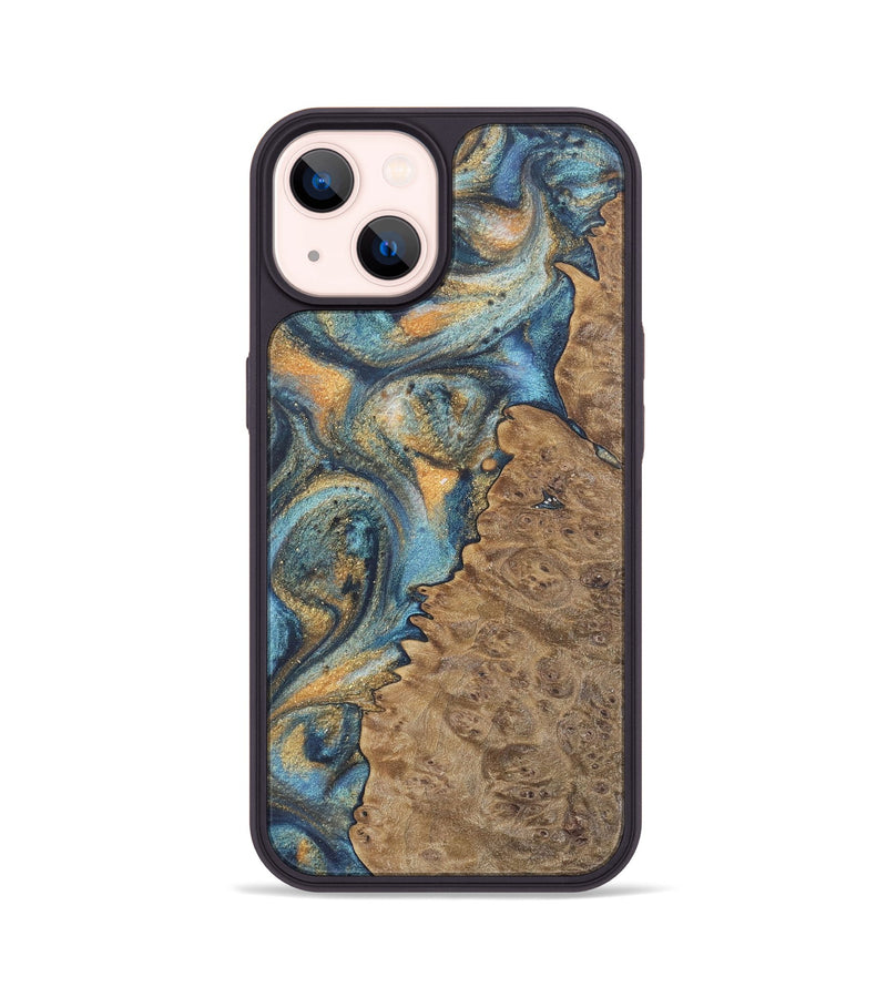 iPhone 14 Wood Phone Case - Kwok (Teal & Gold, 727116)