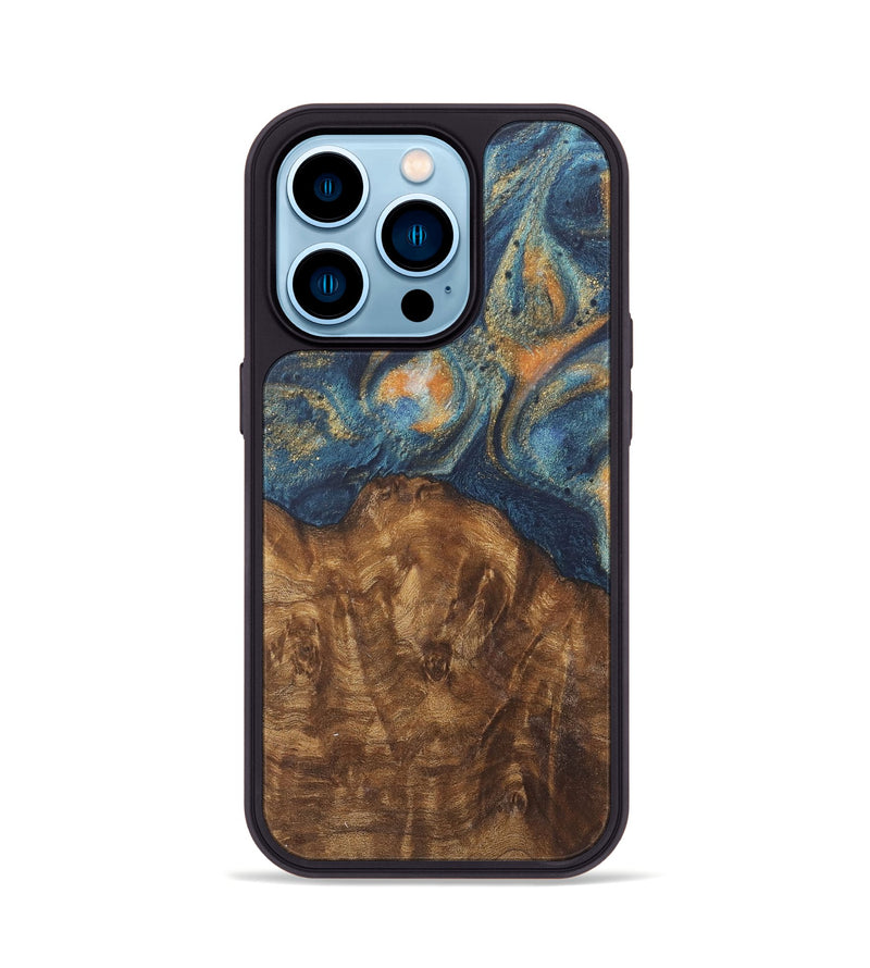 iPhone 14 Pro Wood Phone Case - Shawnee (Teal & Gold, 727117)