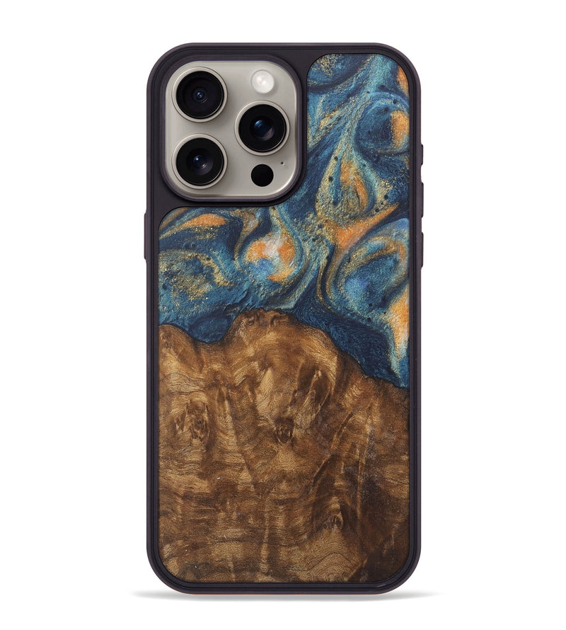 iPhone 15 Pro Max Wood Phone Case - Shawnee (Teal & Gold, 727117)