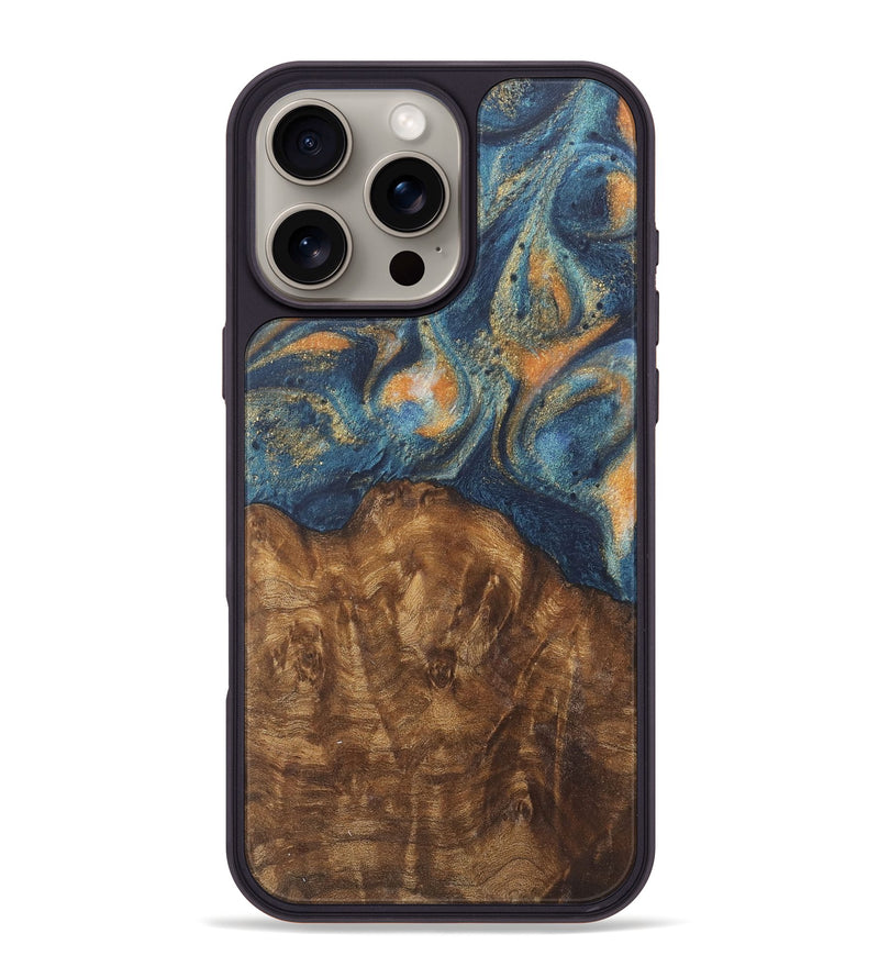 iPhone 16 Pro Max Wood Phone Case - Shawnee (Teal & Gold, 727117)