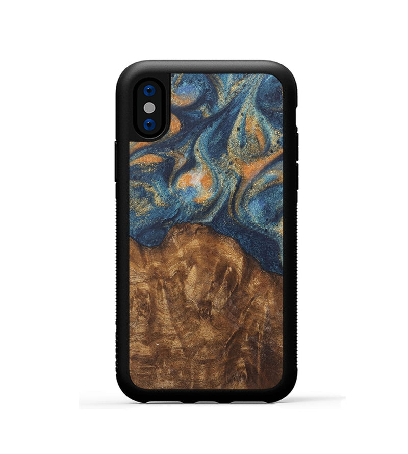 iPhone Xs Wood Phone Case - Shawnee (Teal & Gold, 727117)