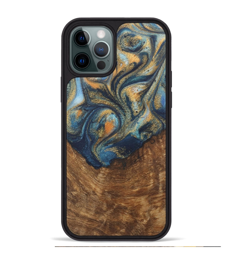 iPhone 12 Pro Max Wood Phone Case - Johnathan (Teal & Gold, 727118)