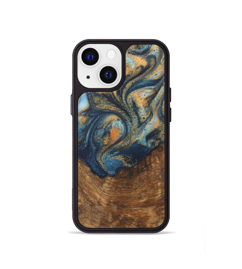 iPhone 13 mini Wood Phone Case - Johnathan (Teal & Gold, 727118)