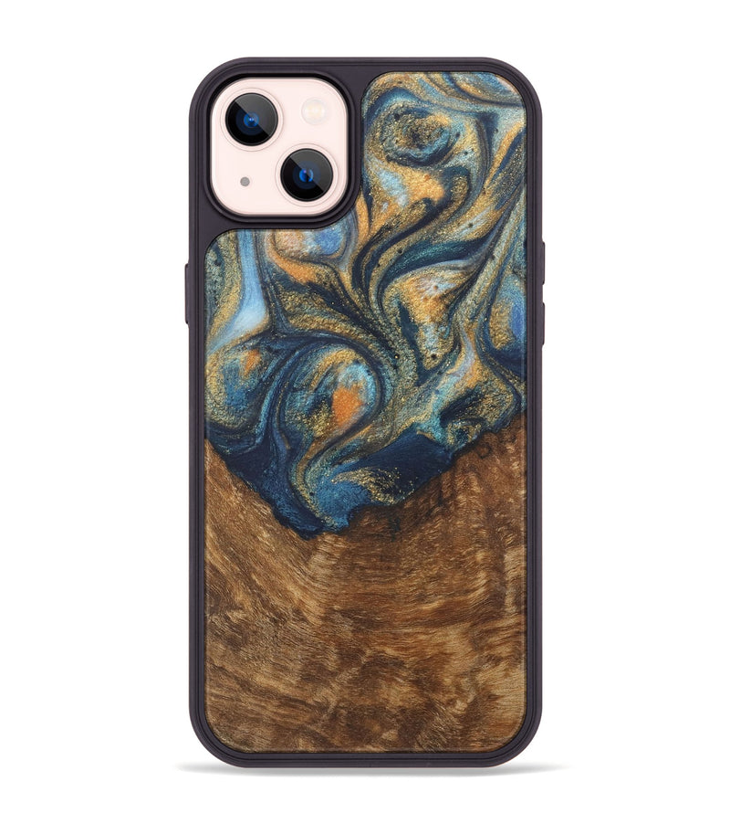 iPhone 14 Plus Wood Phone Case - Johnathan (Teal & Gold, 727118)