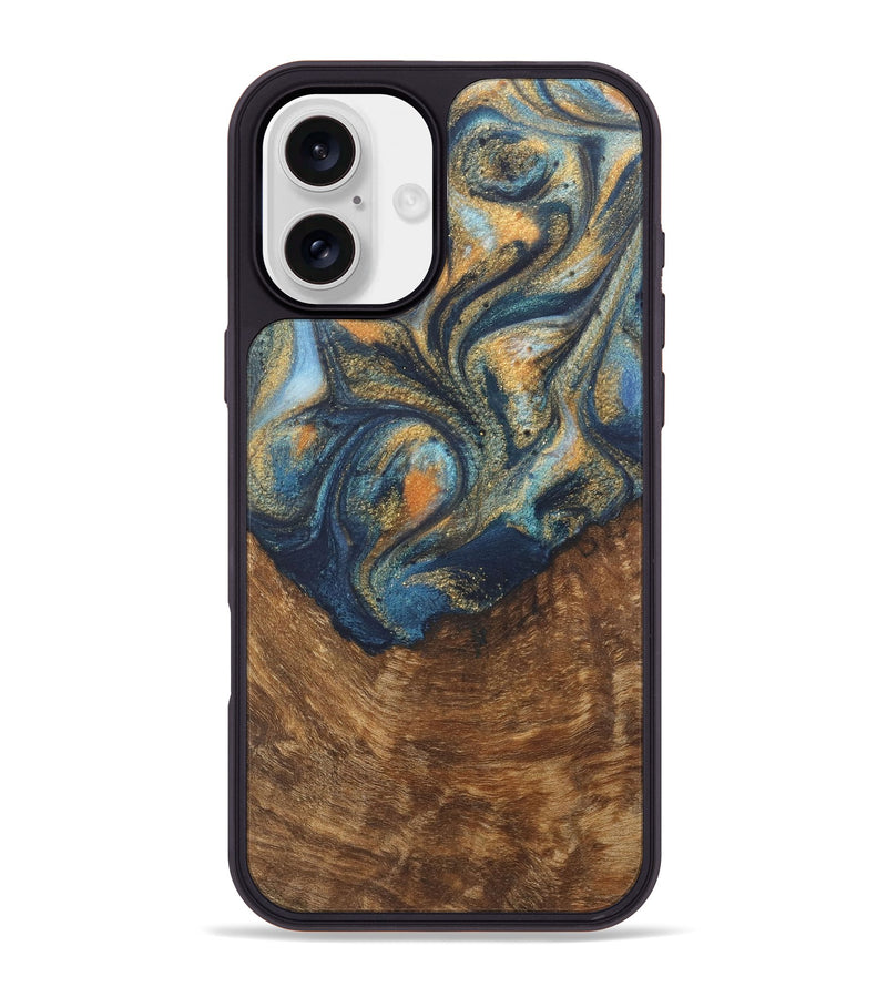 iPhone 16 Plus Wood Phone Case - Johnathan (Teal & Gold, 727118)