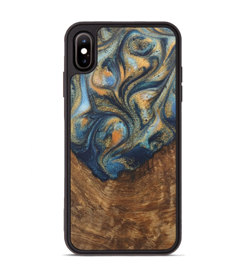 iPhone Xs Max Wood Phone Case - Johnathan (Teal & Gold, 727118)