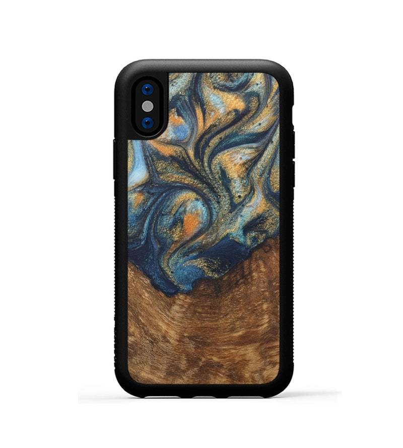 iPhone Xs Wood Phone Case - Johnathan (Teal & Gold, 727118)