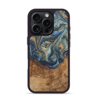 iPhone 16 Pro Wood Phone Case - Atticus (Teal & Gold, 727119)