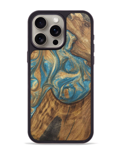 iPhone 15 Pro Max Wood Phone Case - Holli (Teal & Gold, 727121)