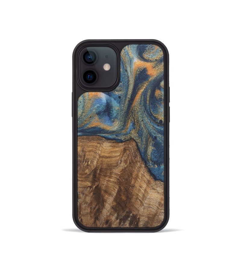 iPhone 12 mini Wood Phone Case - Bryn (Teal & Gold, 727122)