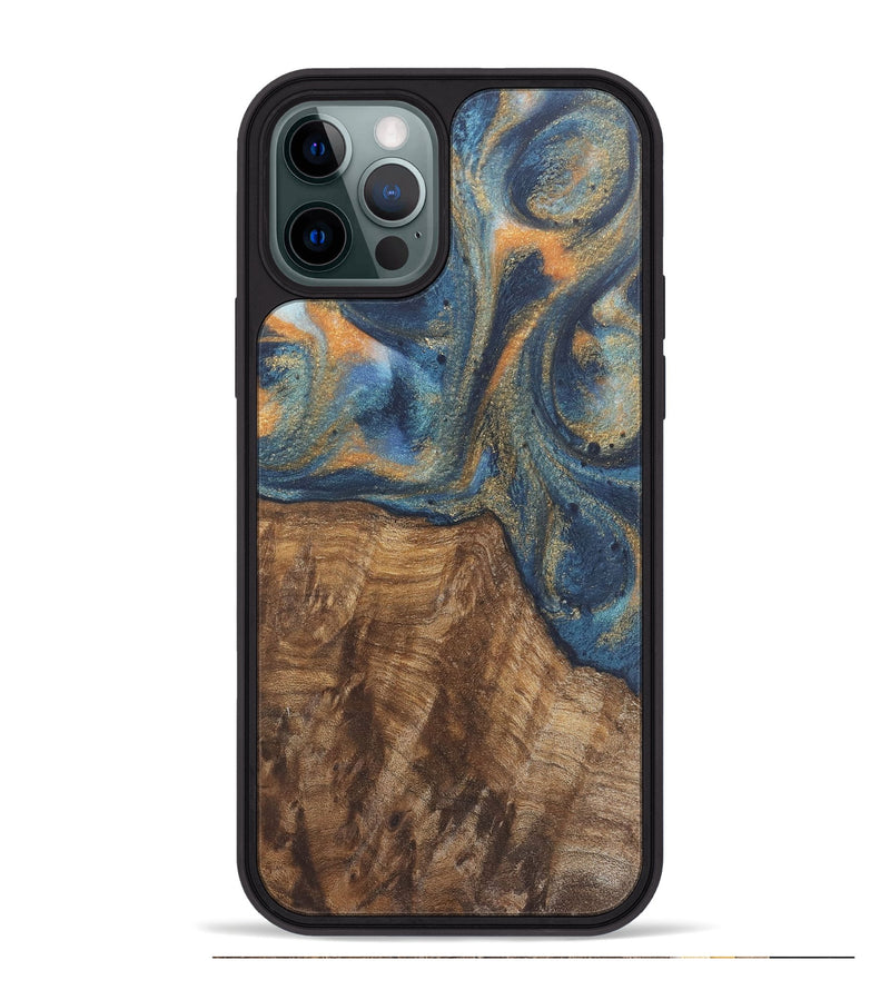 iPhone 12 Pro Max Wood Phone Case - Bryn (Teal & Gold, 727122)