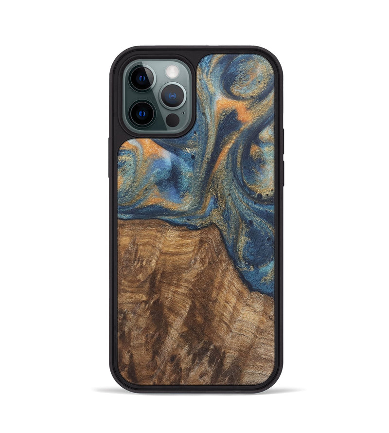 iPhone 12 Pro Wood Phone Case - Bryn (Teal & Gold, 727122)