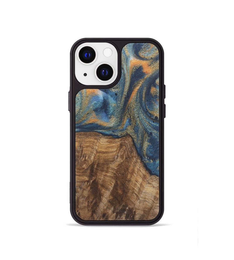 iPhone 13 mini Wood Phone Case - Bryn (Teal & Gold, 727122)