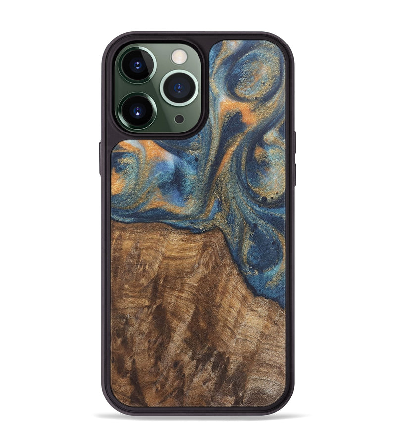 iPhone 13 Pro Max Wood Phone Case - Bryn (Teal & Gold, 727122)