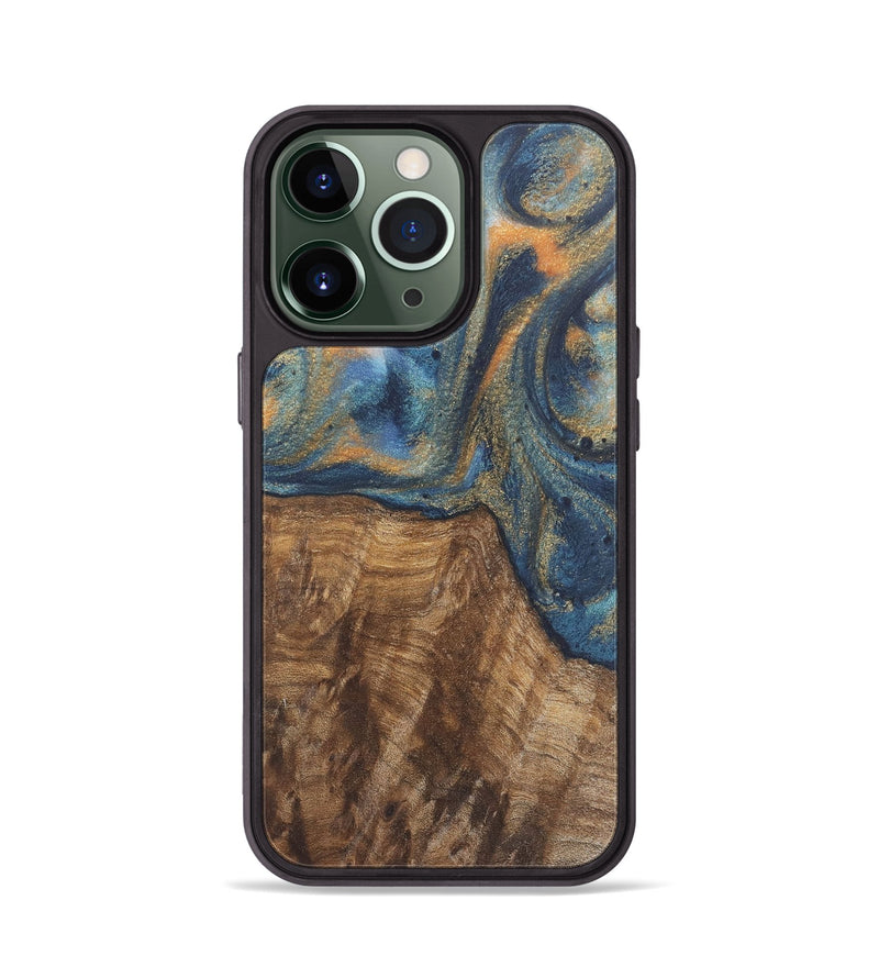 iPhone 13 Pro Wood Phone Case - Bryn (Teal & Gold, 727122)