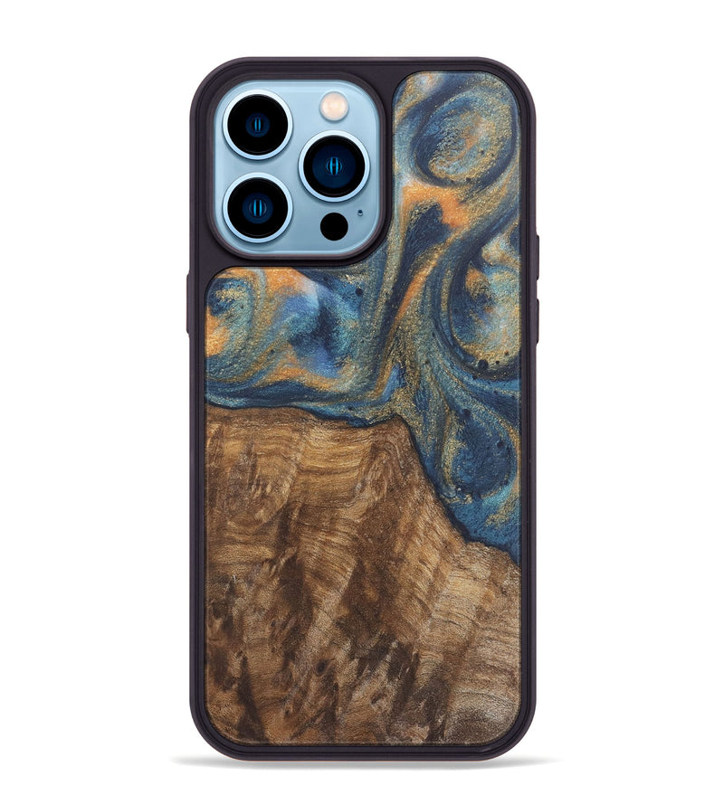 iPhone 14 Pro Max Wood Phone Case - Bryn (Teal & Gold, 727122)