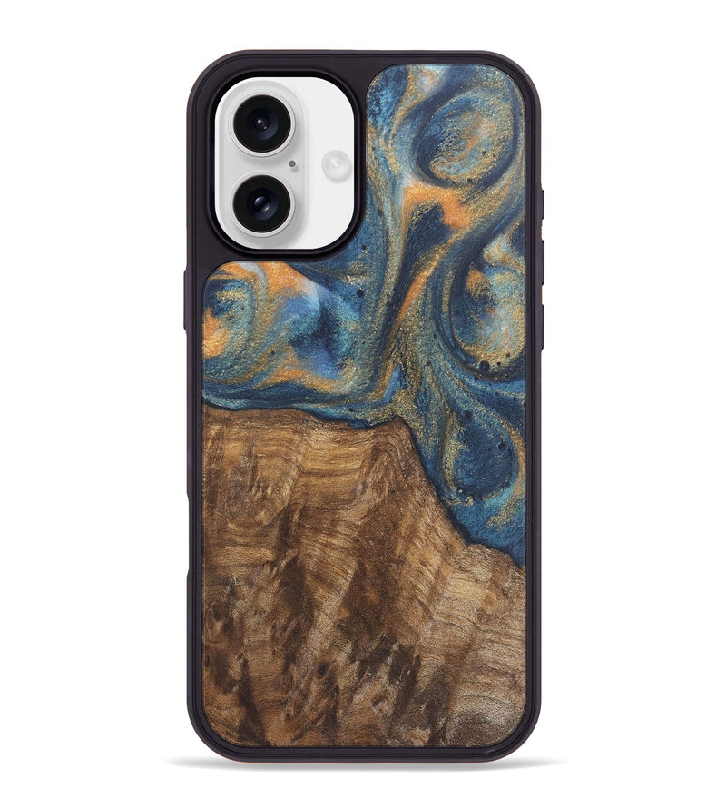 iPhone 16 Plus Wood Phone Case - Bryn (Teal & Gold, 727122)