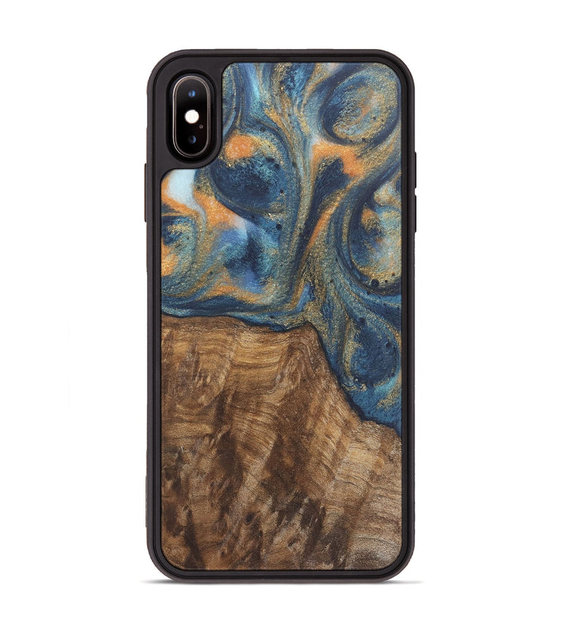 iPhone Xs Max Wood Phone Case - Bryn (Teal & Gold, 727122)