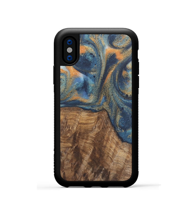 iPhone Xs Wood Phone Case - Bryn (Teal & Gold, 727122)