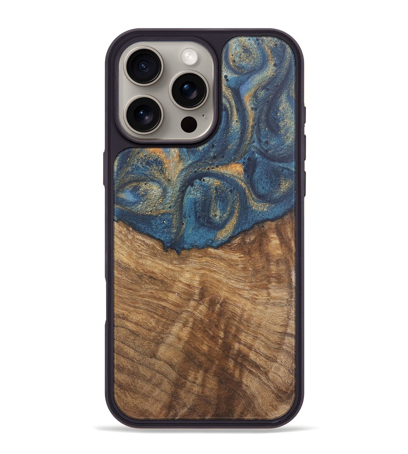 iPhone 16 Pro Max Wood Phone Case - Jaynie (Teal & Gold, 727123)