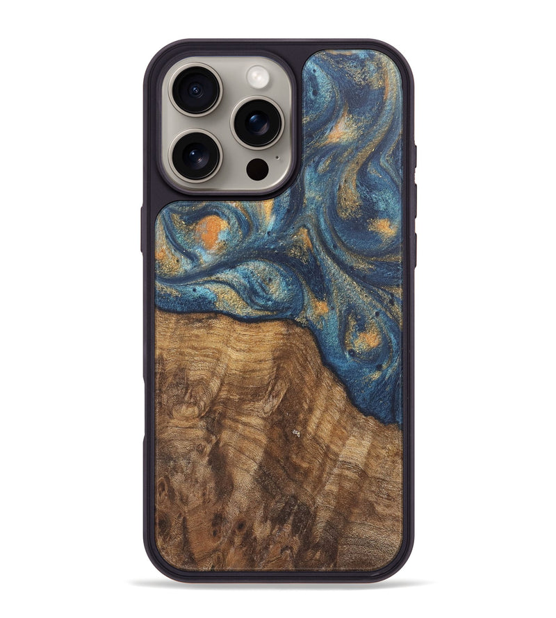 iPhone 16 Pro Max Wood Phone Case - Verlene (Teal & Gold, 727125)