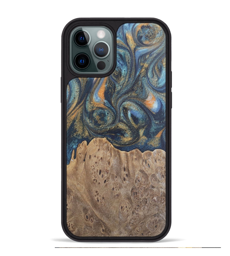 iPhone 12 Pro Max Wood Phone Case - Jaylen (Teal & Gold, 727126)