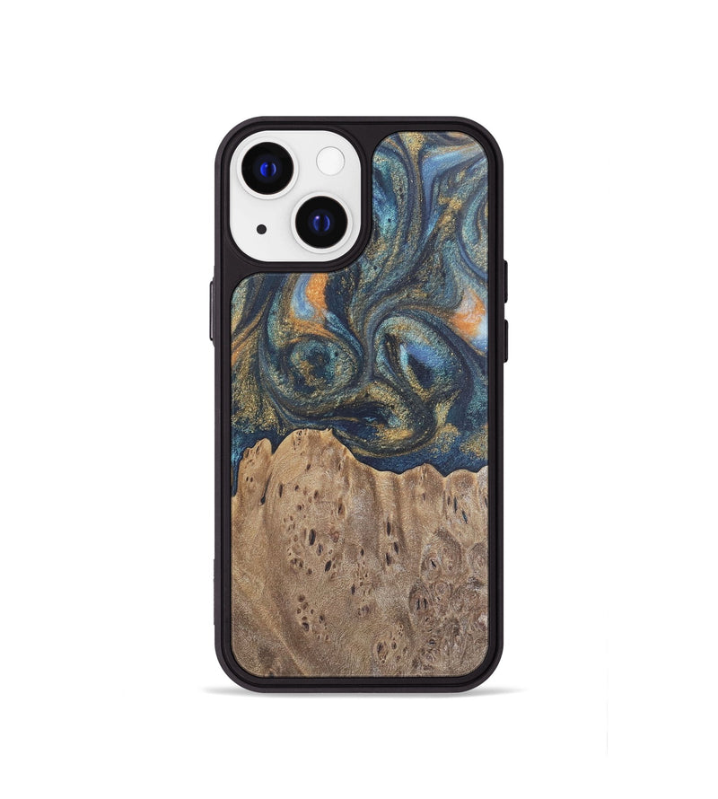 iPhone 13 mini Wood Phone Case - Jaylen (Teal & Gold, 727126)