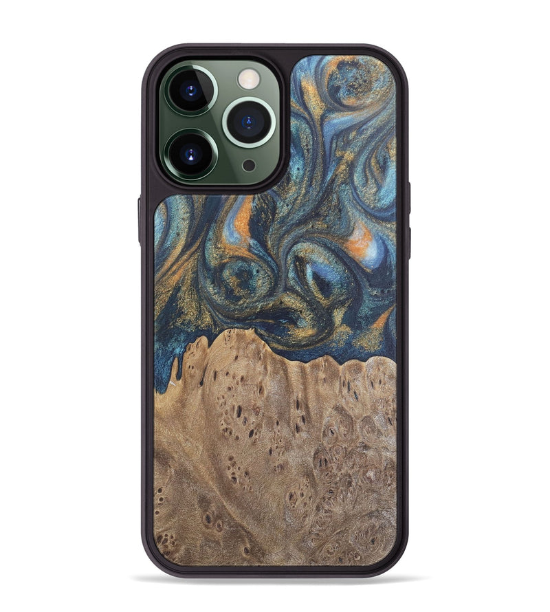 iPhone 13 Pro Max Wood Phone Case - Jaylen (Teal & Gold, 727126)