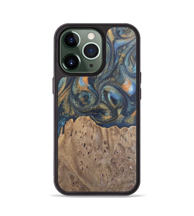 iPhone 13 Pro Wood Phone Case - Jaylen (Teal & Gold, 727126)