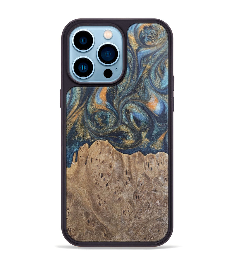 iPhone 14 Pro Max Wood Phone Case - Jaylen (Teal & Gold, 727126)