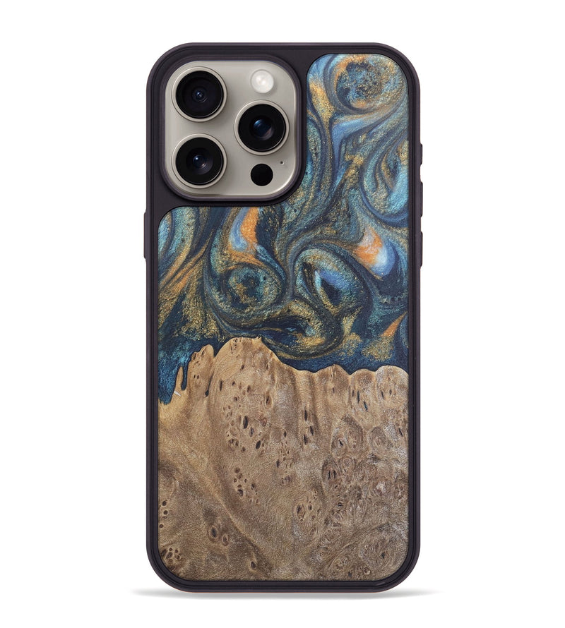 iPhone 15 Pro Max Wood Phone Case - Jaylen (Teal & Gold, 727126)